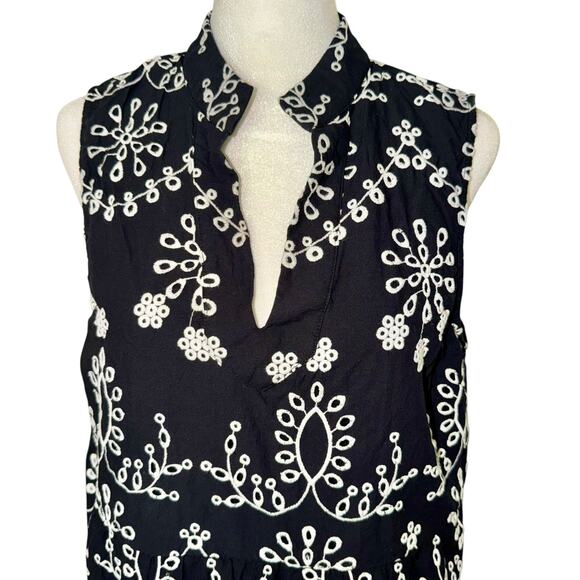 Karen Kane Black White Embroidered Cotton SleevelessDress Large Boho Cottagecore - Picture 4 of 9